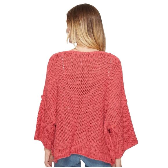 Free People Halo Dolman Oversized Chunky Knit Pullover Sweater Coral Pink Medium - Picture 2 of 13